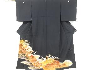 リサイクル　作家物　群鶴に草花模様刺繍留袖(比翼付き)